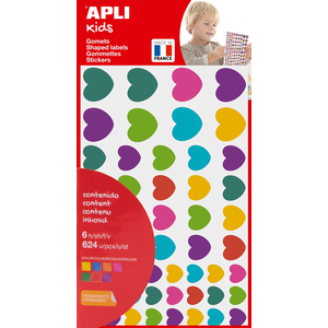 624 GOMMETTES CŒURS TAILLES ET COLORIS VIVES ASSORTIS