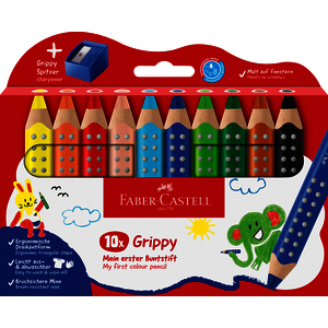 GRIPPY 10 CRAYONS DE COULEUR + 1 TAILLE CRAYON