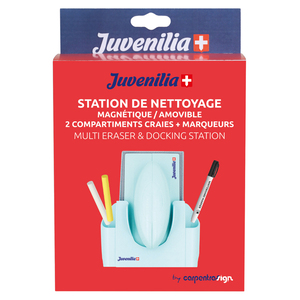 STATION DE NETTOYAGE 1 BROSSE TABLEAUX AVEC LINGETTE AMOVIBLE + 1 SUPPORT MAGNETIQUE + 1 FEUTRE EFFACABLE + CRAIES