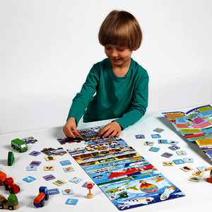 PUZZLE + LES TRANSPORTS 62 PIECES + 32 CARTES ILLUSTREES