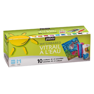 PEINTURE VITRAIL A L'EAU 10 FLACONS 45ML ASSORTIS